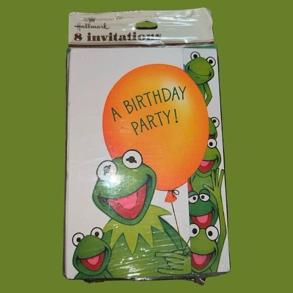 1981 Vintage 8 Hallmark Kermit The Frog Birthday Party Invitations Cards B12 - Picture 1 of 3